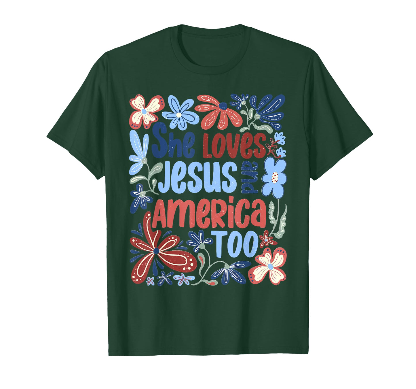 She Loves Jesus And America Too Boho 4th of July Christian T-Shirt