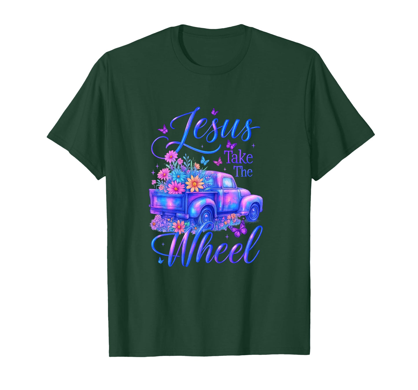 Jesus Take The Wheel Purple Floral Truck Butterfly T-Shirt