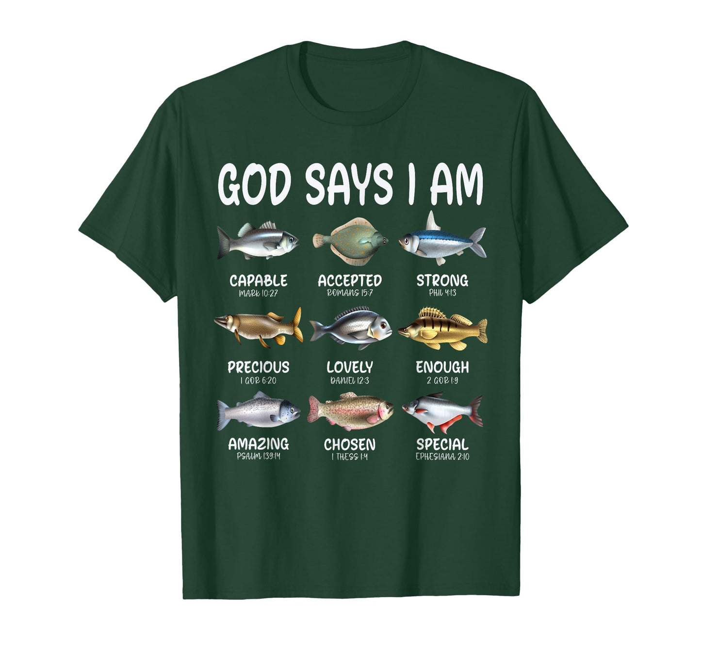 God Says I Am Christian Boys Girls Kids Fishing Fish Graphic T-Shirt