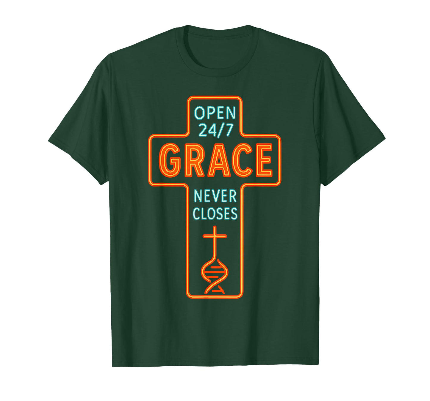 Christian Grace Never Closes Open 24/7 Cross T-Shirt