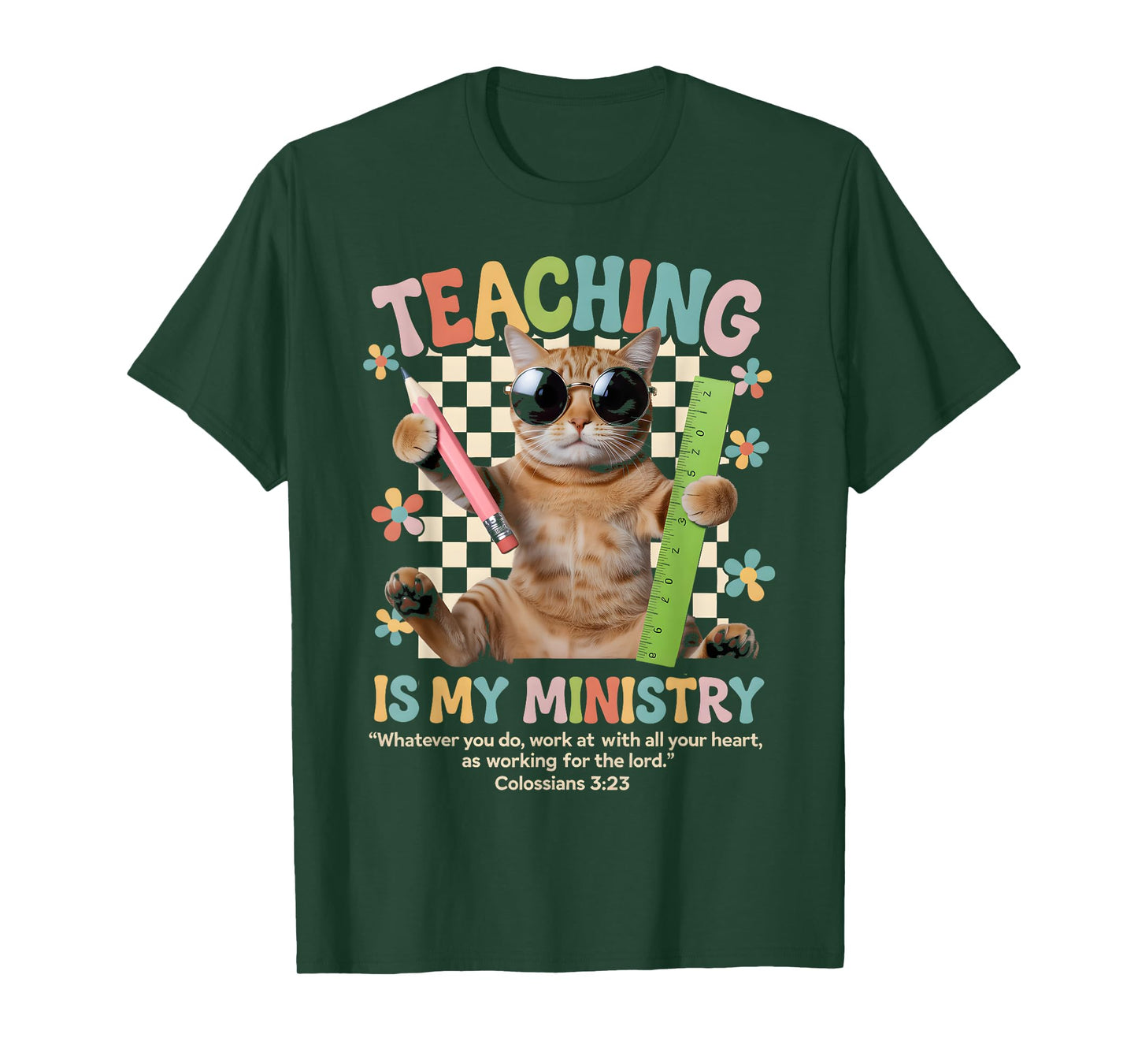 Teaching is My Ministry Cute Cat Retro Bible Verse Design T-Shirt