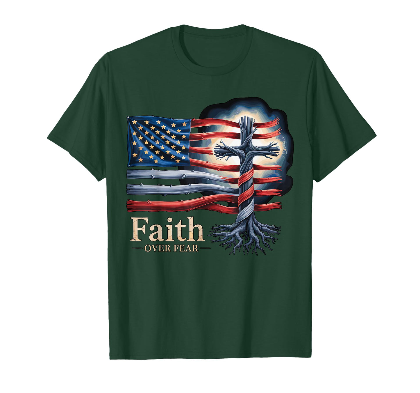 Faith Over Fear Cross USA Flag T-Shirt