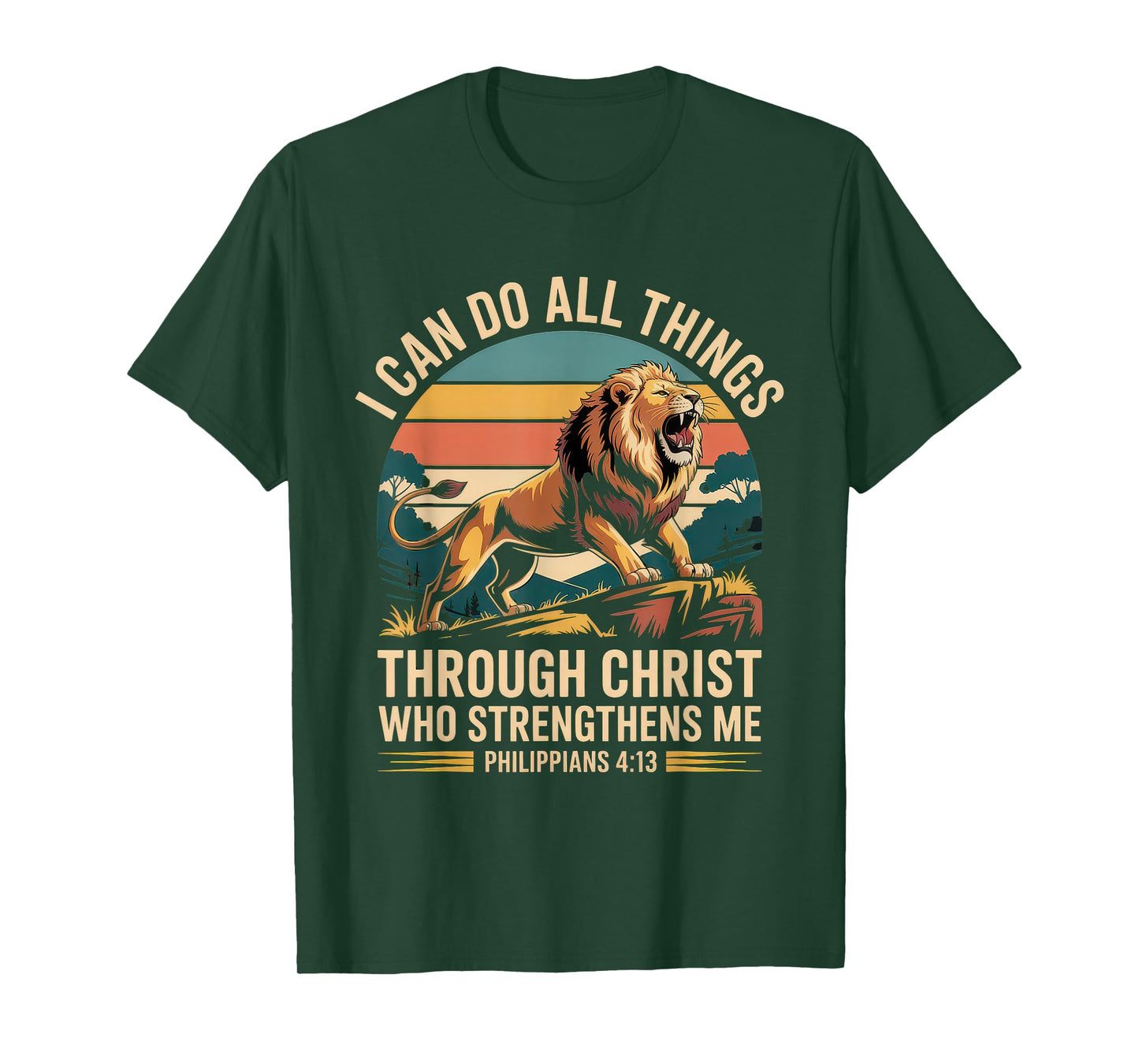 Christian Tshirt Philippians 4:13 Religious Lion Strengthens T-Shirt