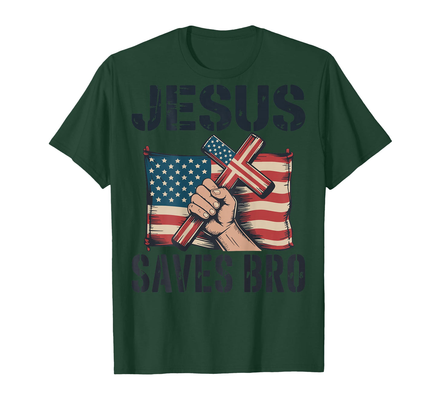 Jesus Save Bro American Flag Christian Patriotic Cross Faith T-Shirt