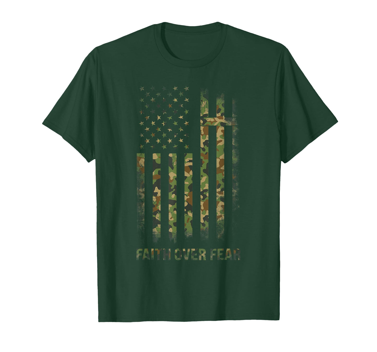 Faith Over Fear Camo Christian Jesus US Flag T-Shirt
