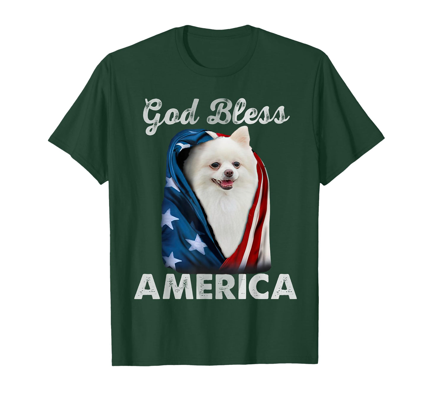 WHITE Pomeranian Dog American USA Flag 4th of July Dog Lover T-Shirt for Men Women