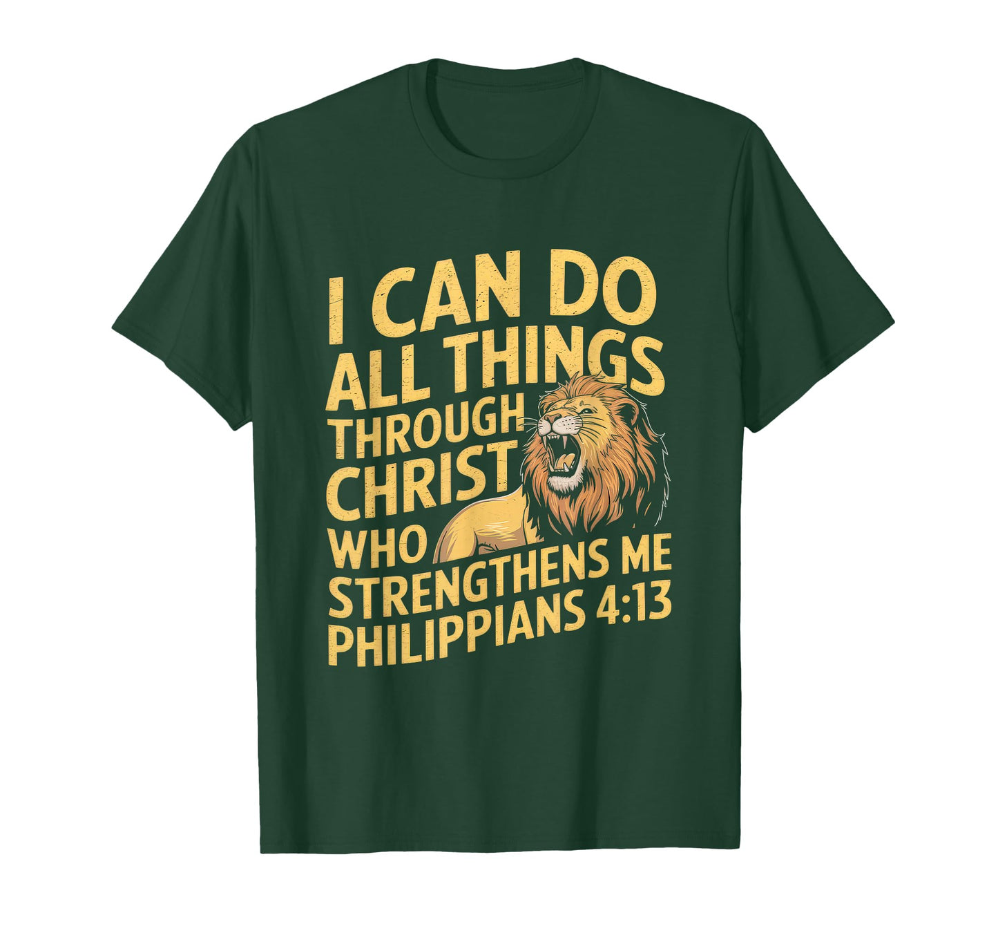 Christian Tshirt Philippians 4:13 Religious Lion Strengthens T-Shirt