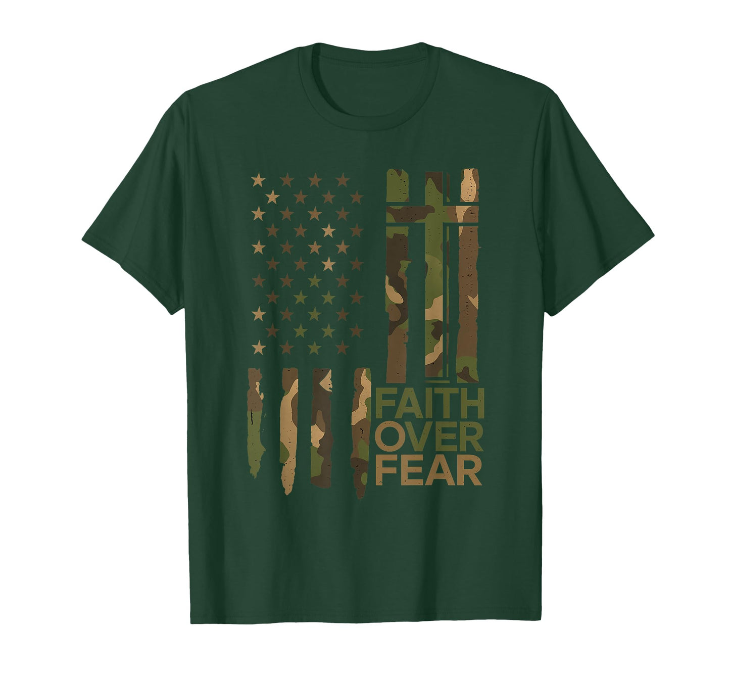 Vintage Design Christian Faith Over Fear Camo US Flag T-Shirt