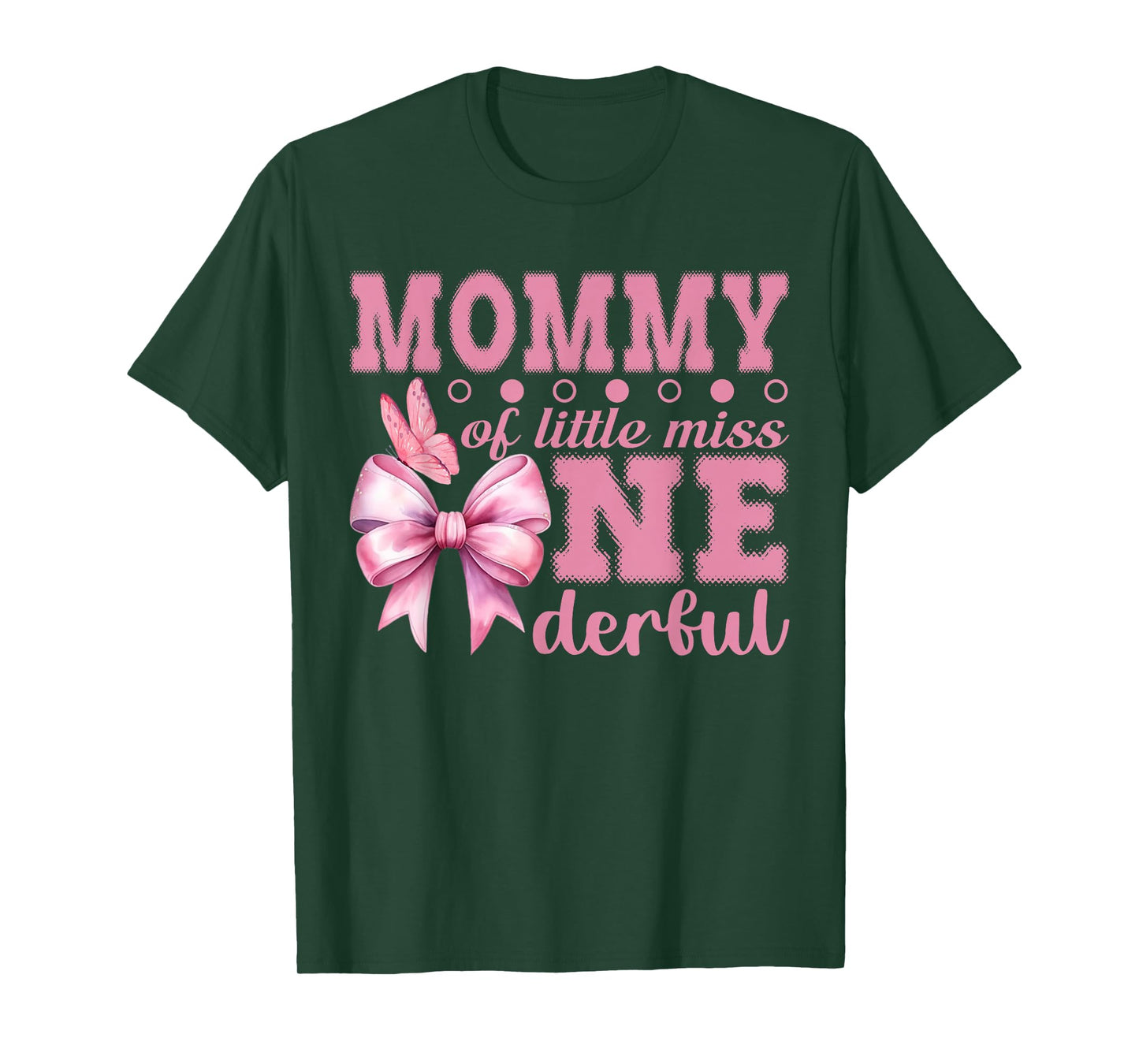 Mommy of Little Miss Onederful First Birthday Pink Bow T-Shirt