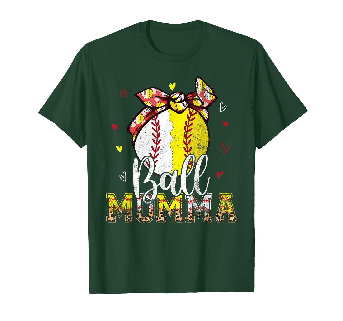Softball Baseball Ball Momma Bandana Leopard Mothers Day T-Shirt