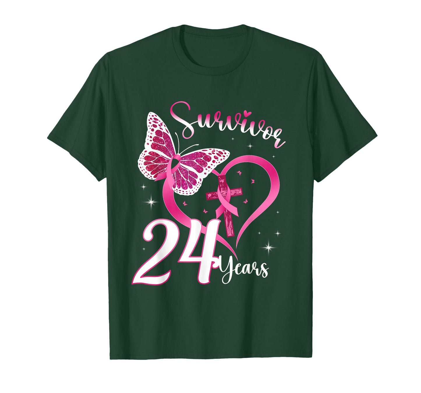 Breast Cancer Survivor Pink Ribbon Butterfly 24 Years Gift T-Shirt