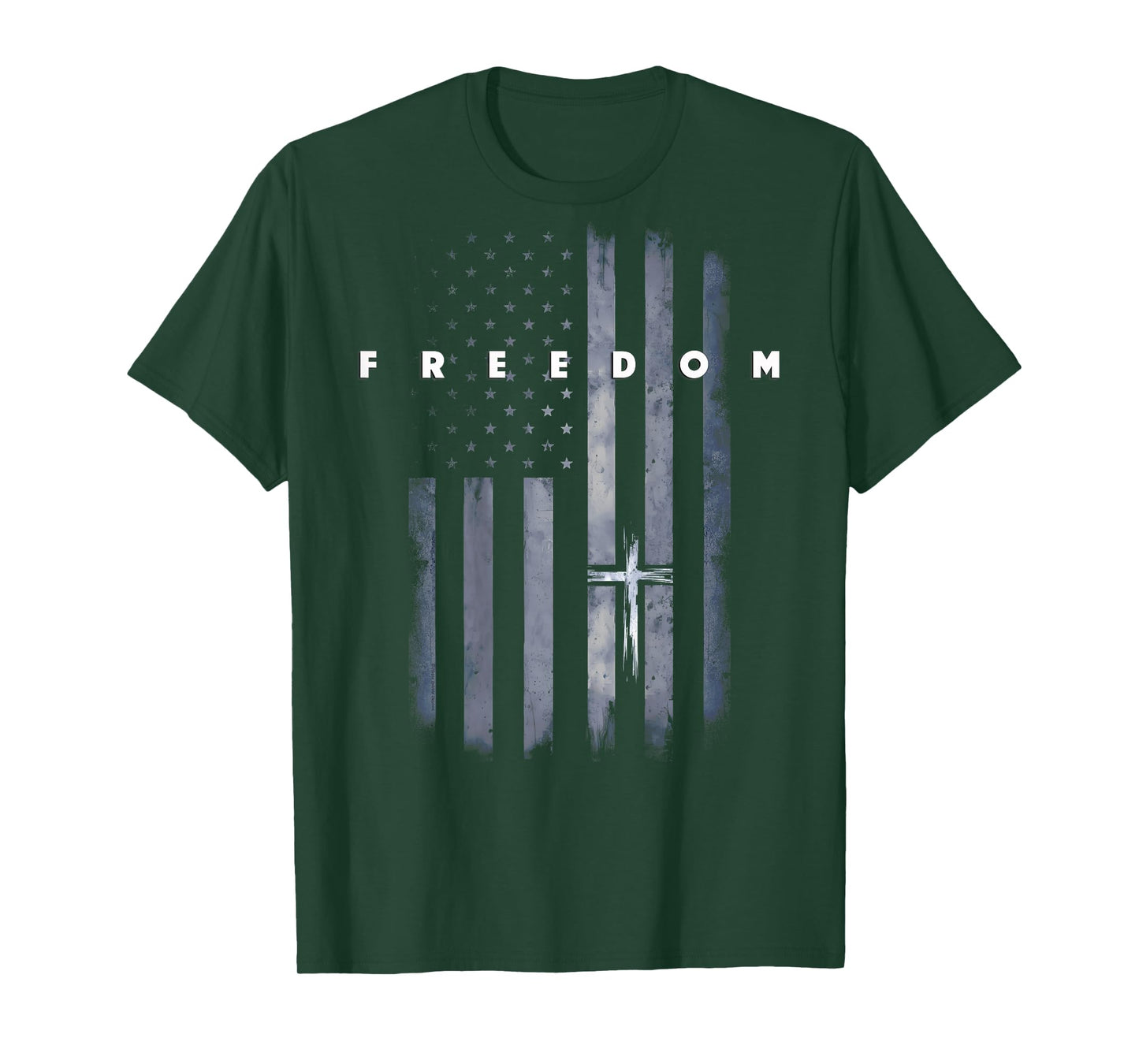 On Back Grunge American Flag and Cross Faith Family Freedom T-Shirt