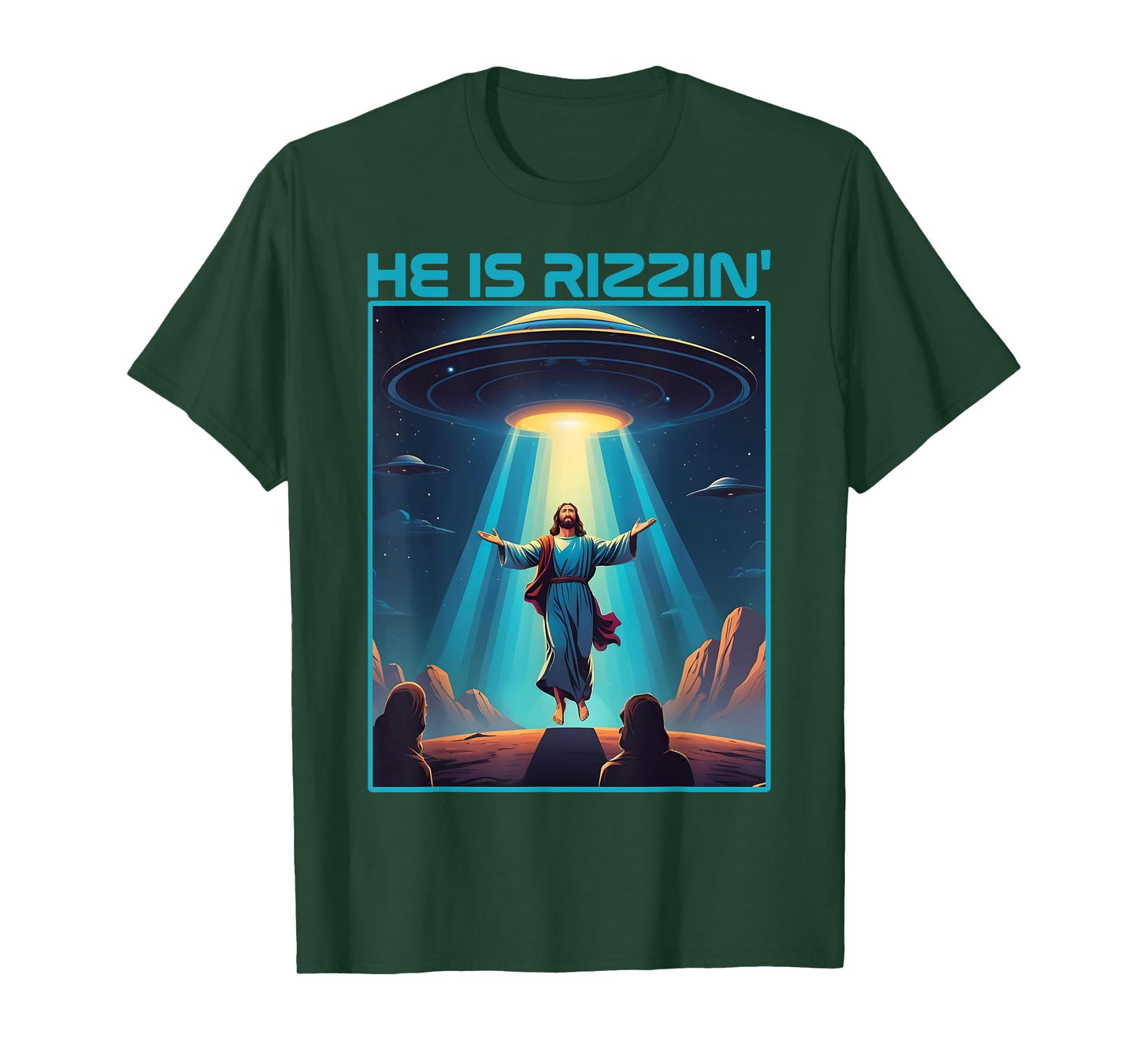 Funny jesus rizzin easter Ufo alien abduction space christ T-Shirt