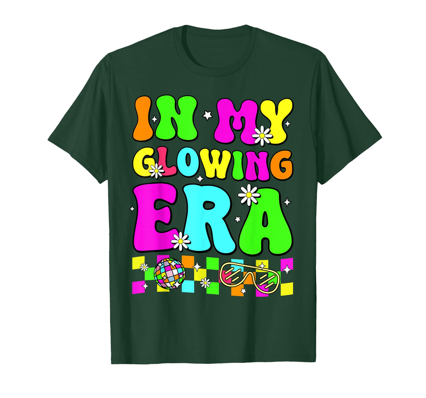 Retro In My Glowing Era Colorful Unisex-Adult T-Shirt, Black, Small, Short Sleeve, Tie-Dye, Cartoon, Casual, SHIRT, All Seasons, Family Gatherings & Holidays