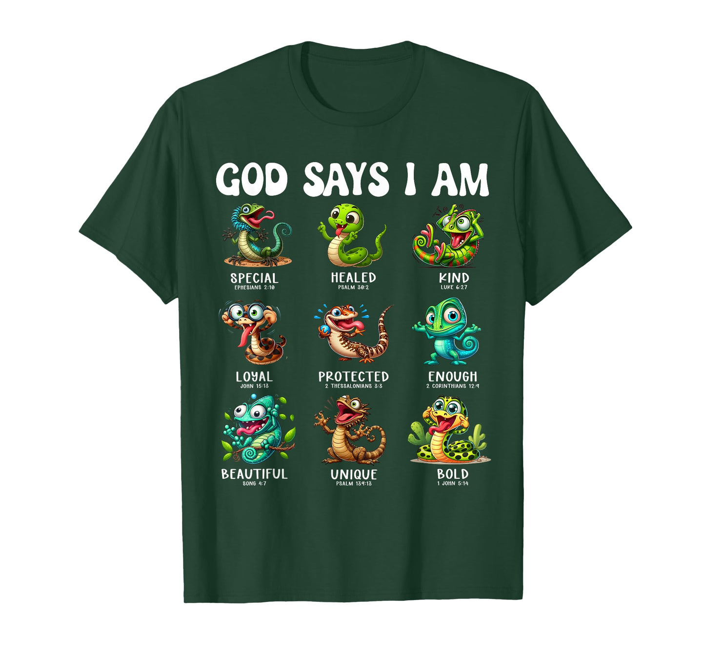 God Says I Am Reptile Scripture Cartoon Bible Design T-Shirt