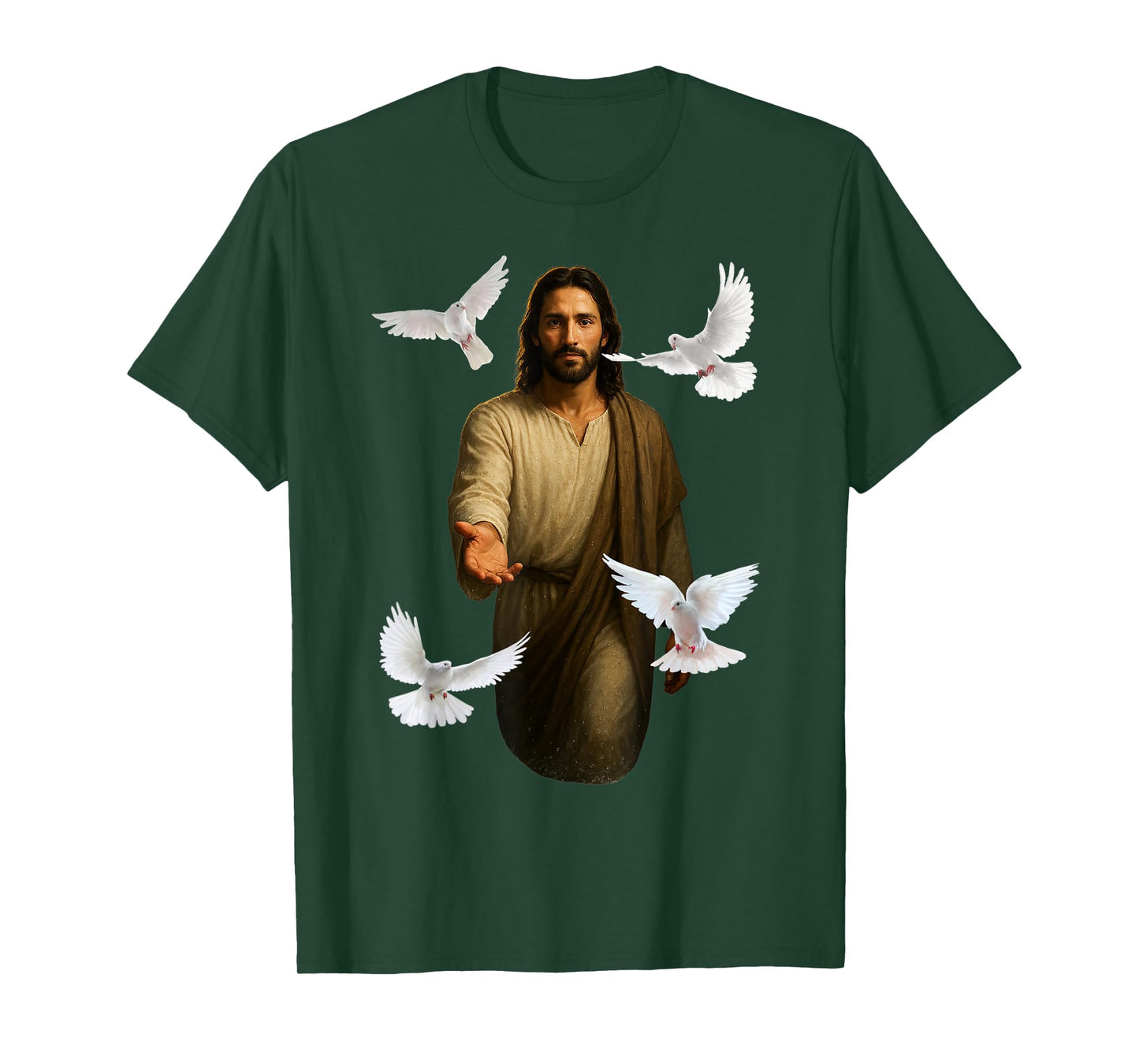 Jesus Walking on Water with White Doves Christian Art Faith T-Shirt