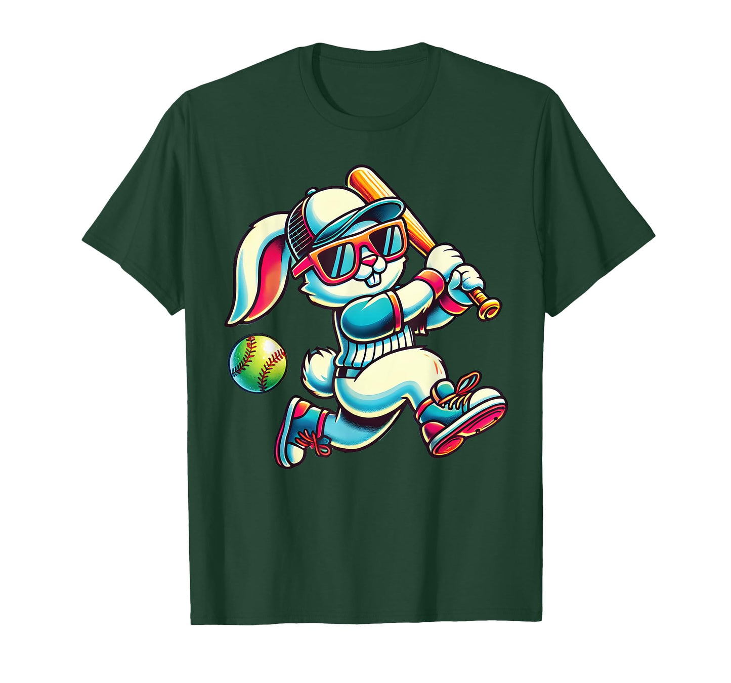 Easter Bunny Playing Softball Girls teen Kid Easter Softball T-Shirt