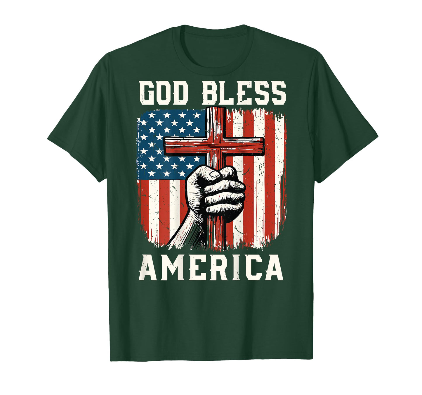 God Bless America Christian Patriotic Faith Cross USA Flag T-Shirt