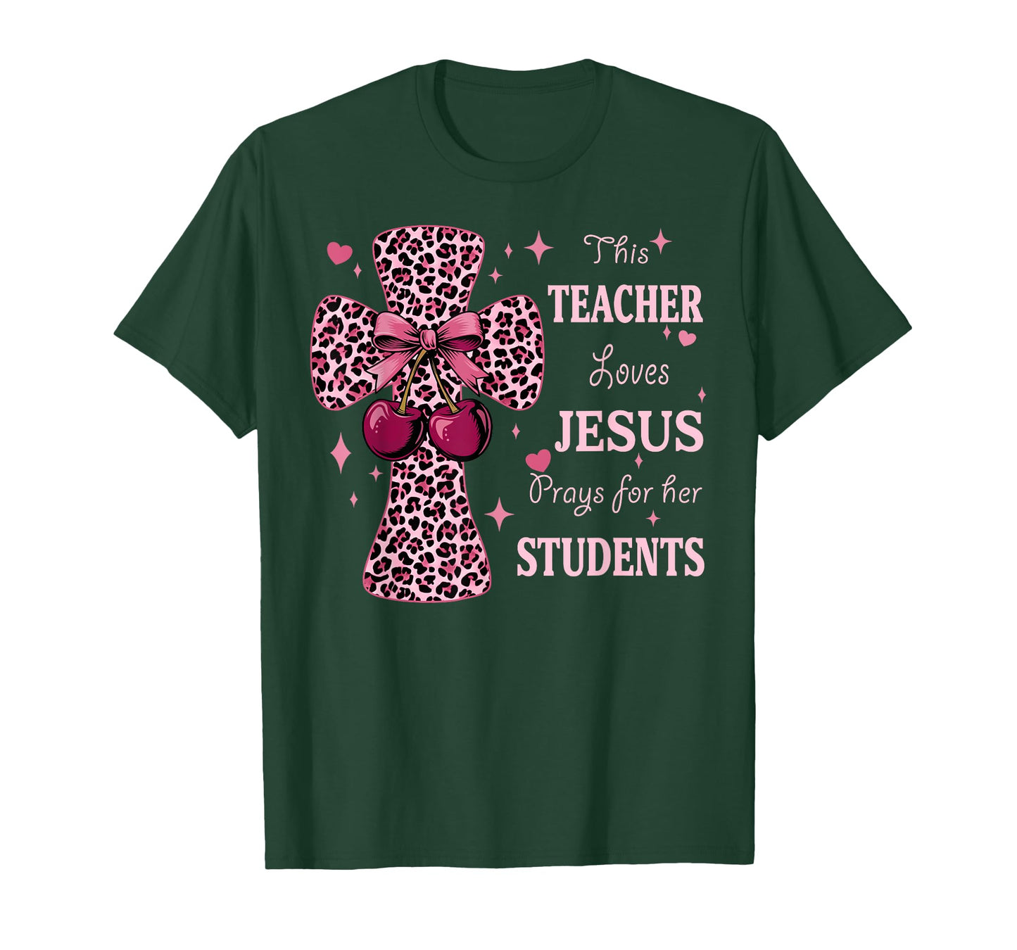 Leopard Cross and Cherry Design for Christian Teachers T-Shirt