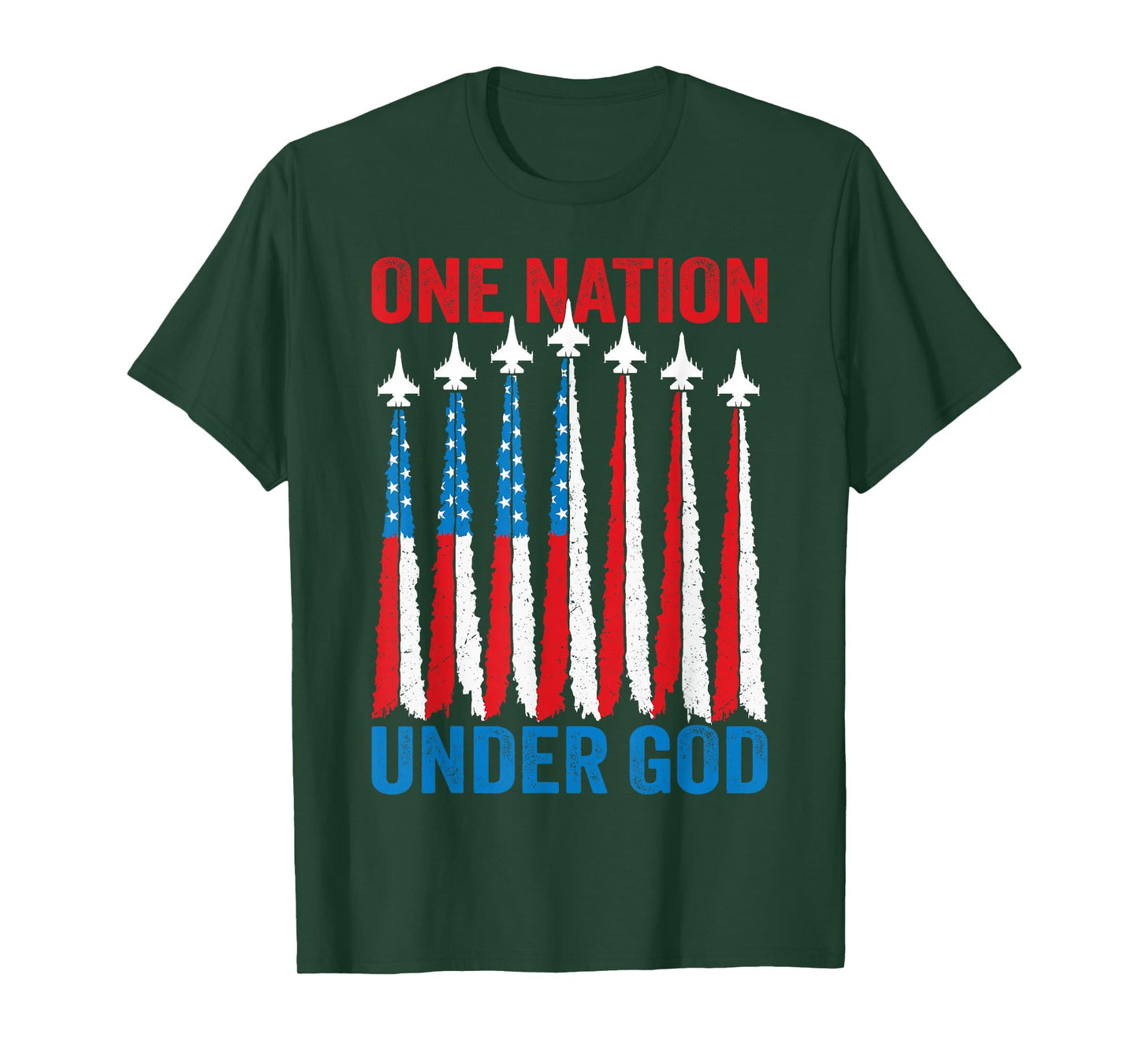 One Nation Under God 4th July Men American Flag Fighter Jet T-Shirt