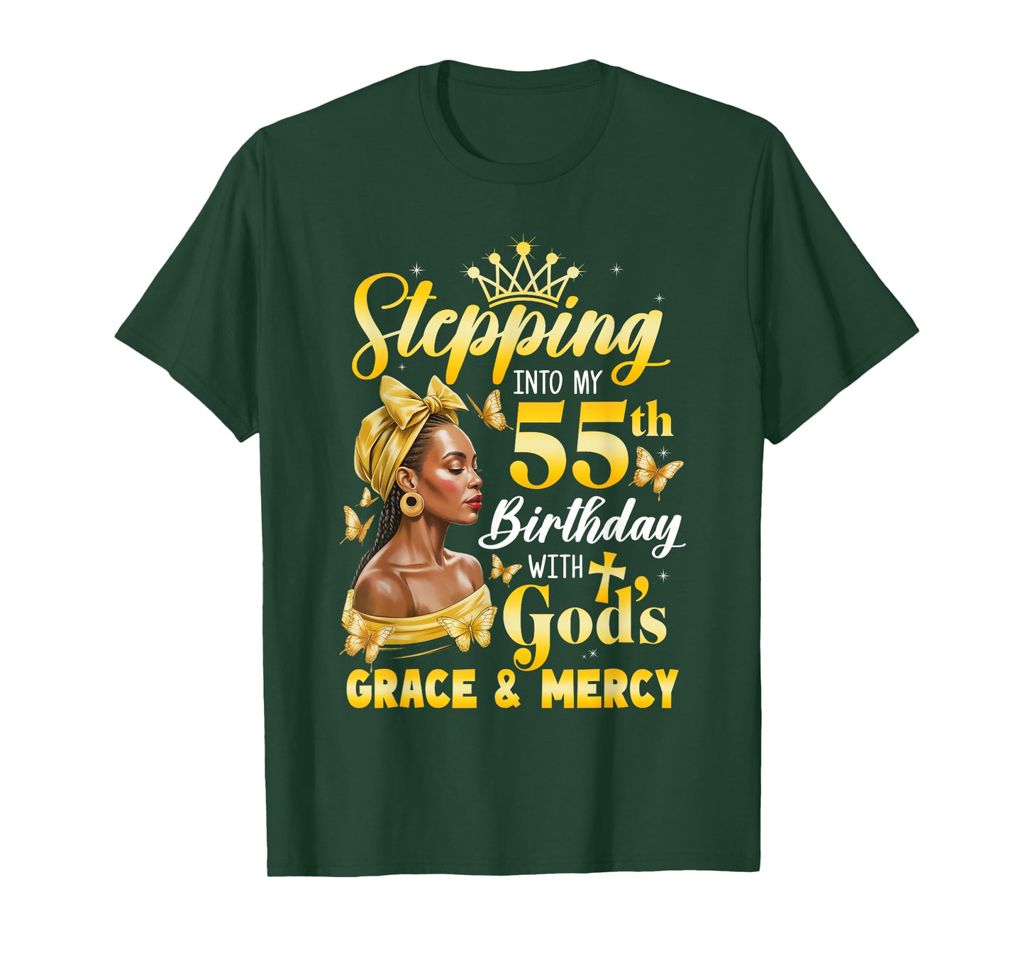 Stepping Into My 55Th Birthday Afro Woman Religious Birthday T-Shirt