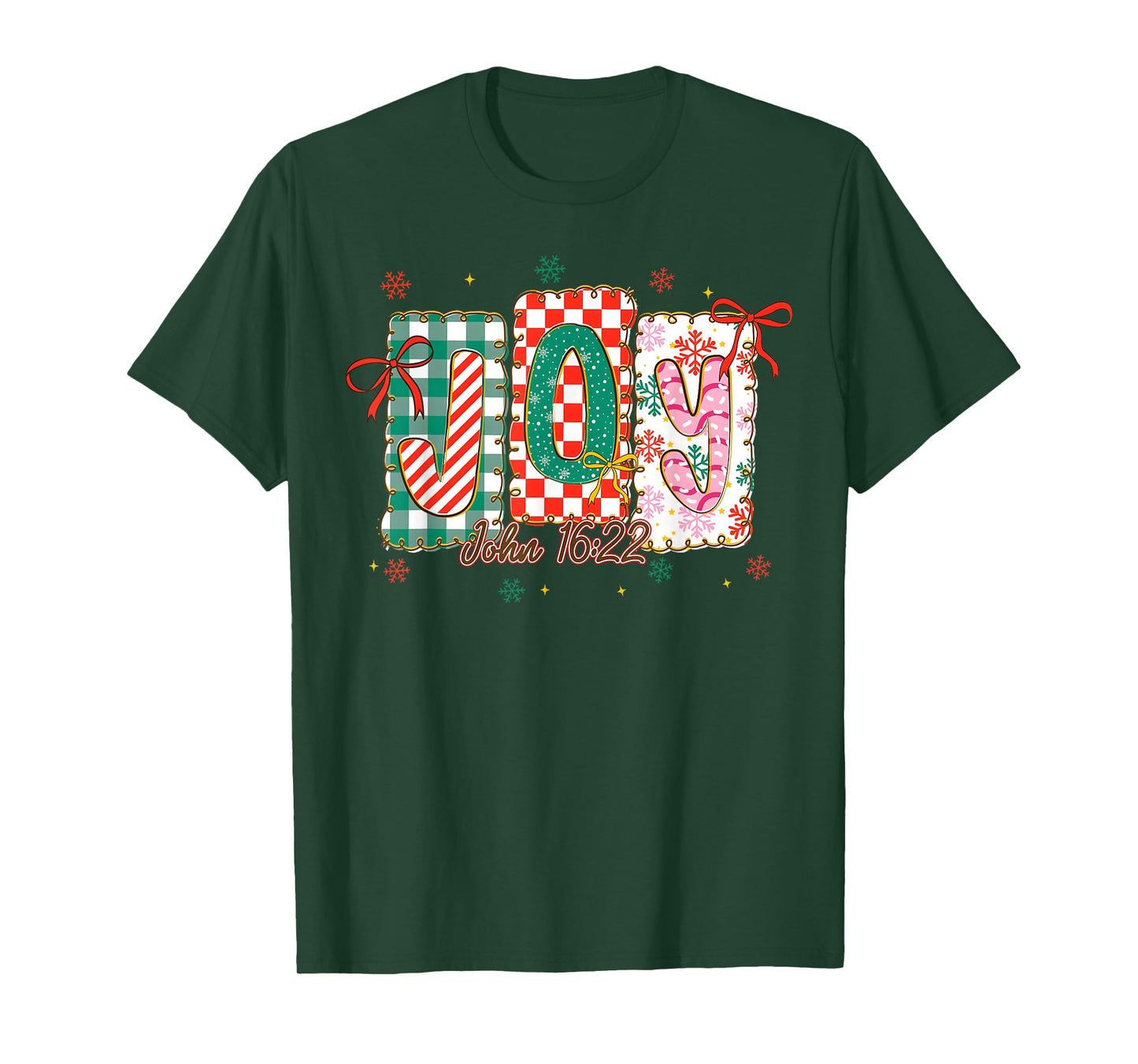 Preppy Joy Bible Verse Christmas Girl Women Coquette Bow T-Shirt