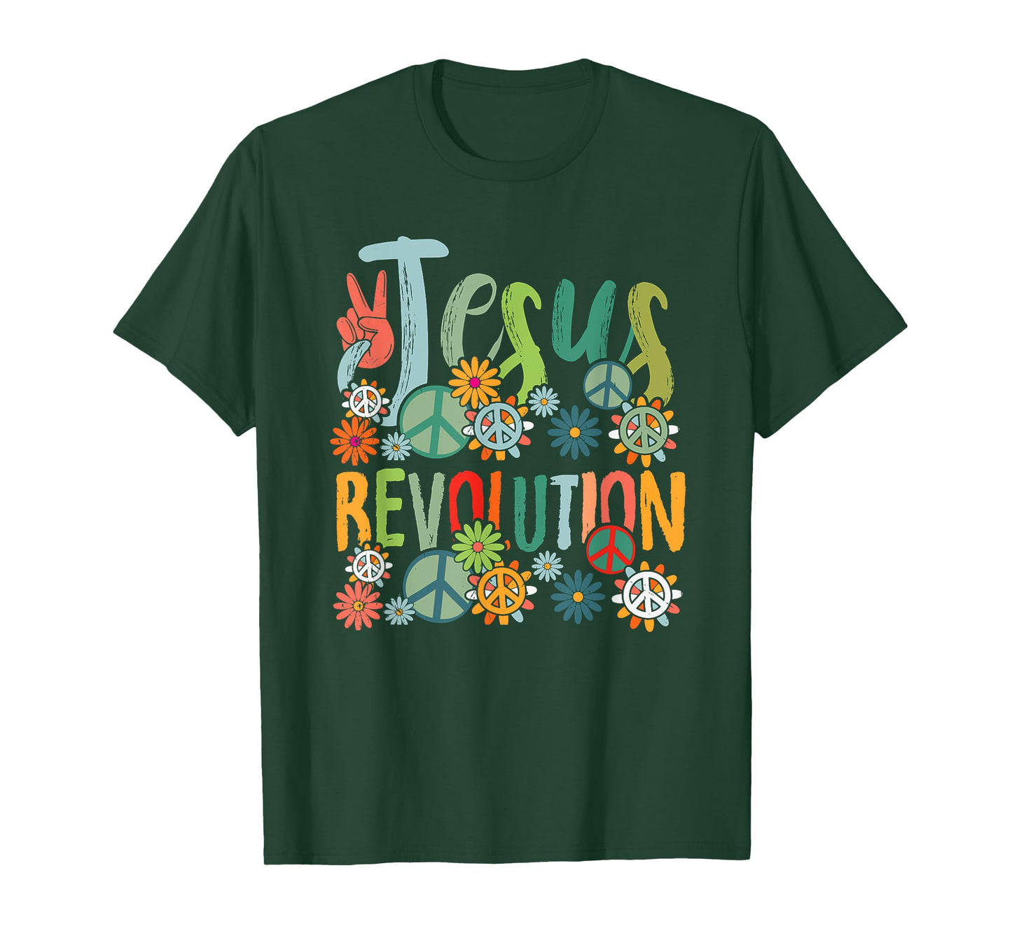 Jesus Revolution Faith Retro Groovy Flower Peace Sign T-Shirt