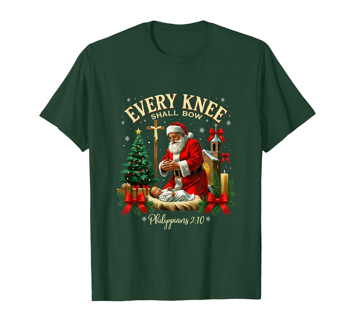 Santa Christmas Nativity Scene Xmas Every Knee Shall Bow T-Shirt