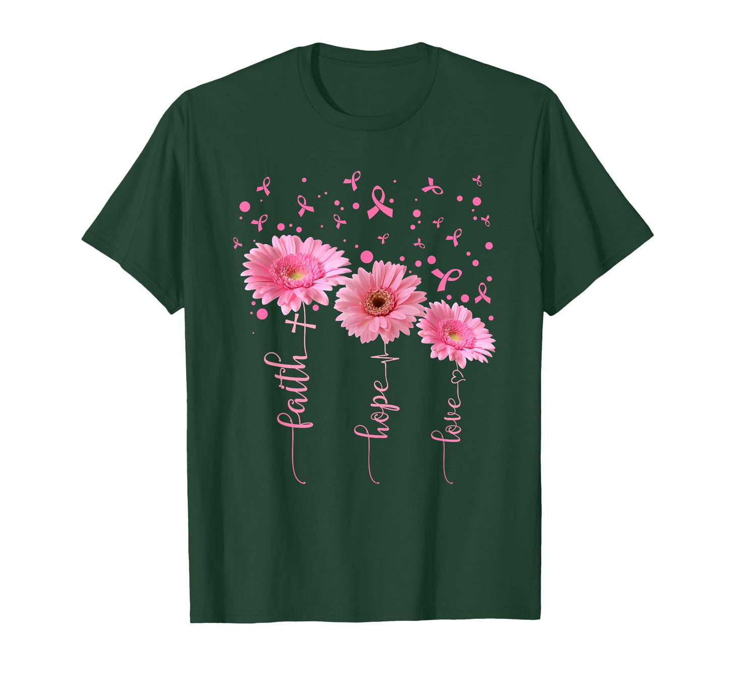 Faith Hope Love Flowers Breast Cancer Awareness Support T-Shirt