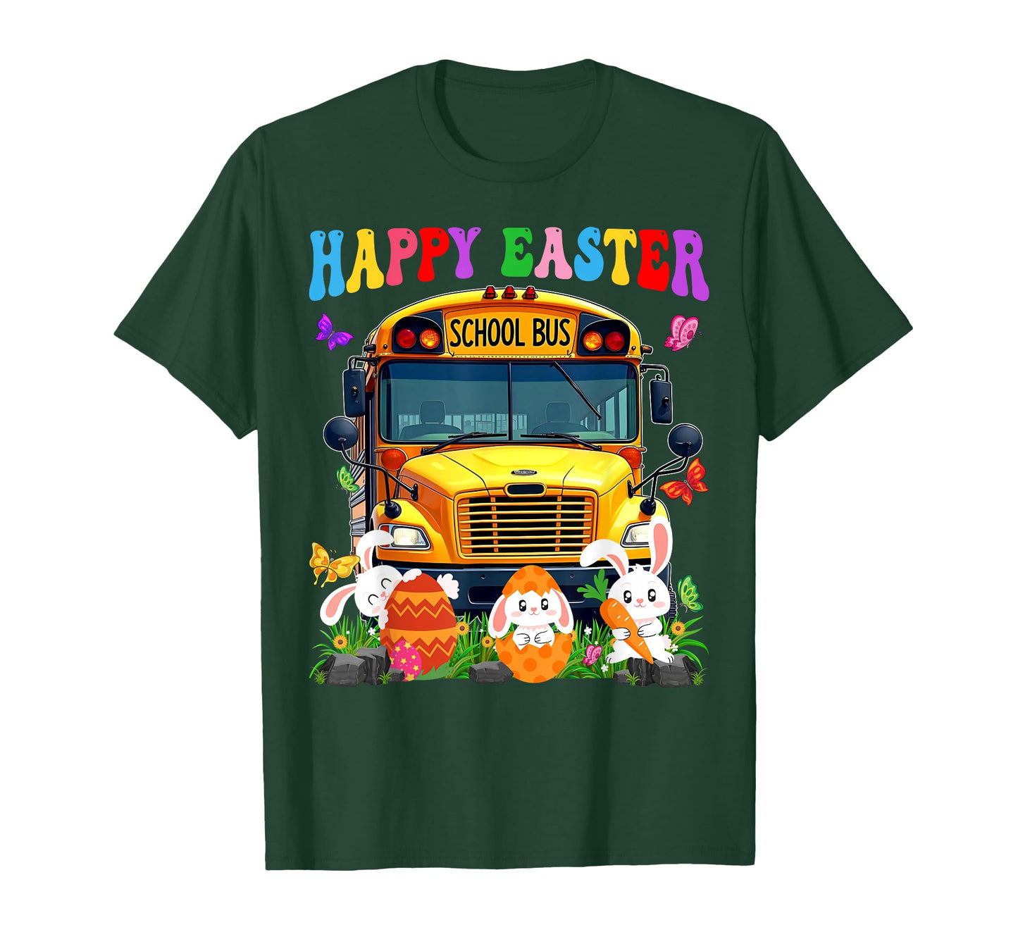 Funny School Bus With Bunnies & Easter Eggs Easter Day Boys T-Shirt