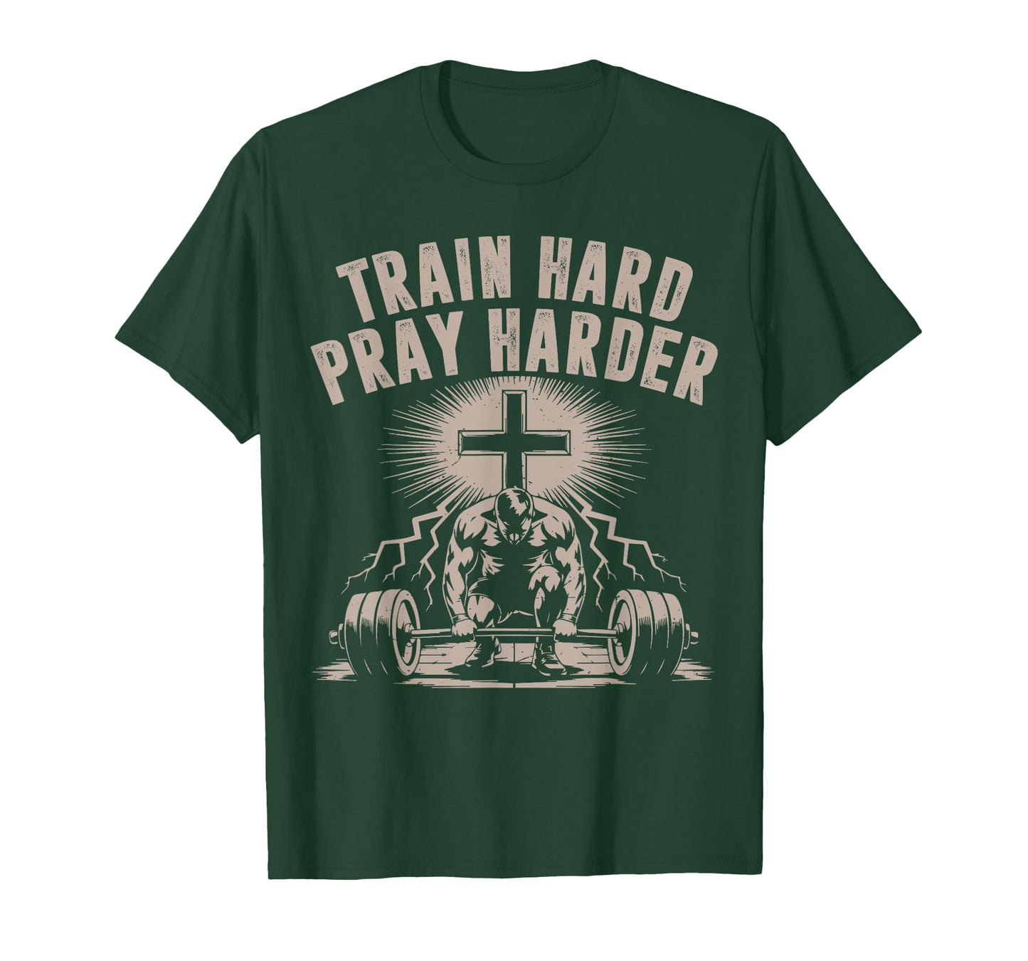 Train Hard Pray Harder Funny Christian Workout Gym Jesus Men T-Shirt