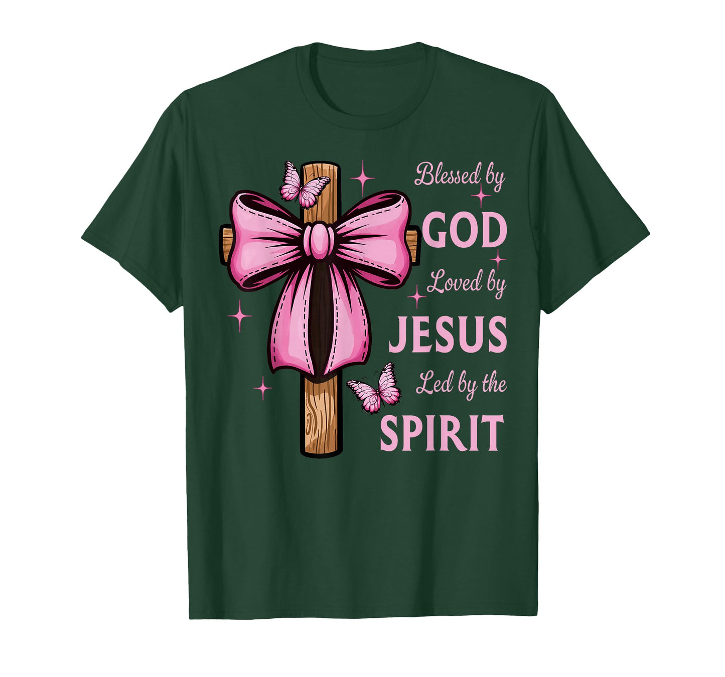 Blessed by God Loved by Jesus Pink Coquette Bow And Cross T-Shirt