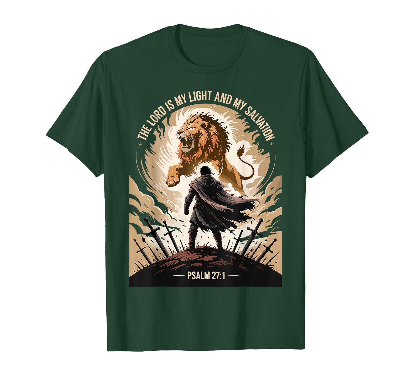 Christian Gothic Warrior Bible Verse Psalm 27:1 Lion Design T-Shirt