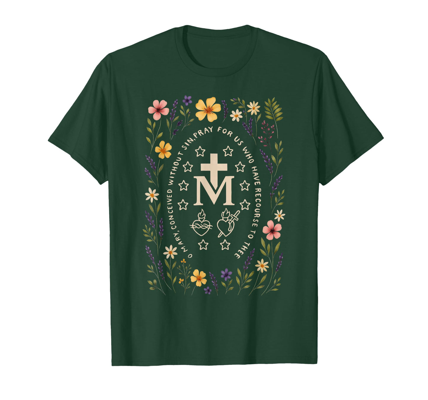 Marian Cross Floral Virgin Mary Catholic Mary T-Shirt