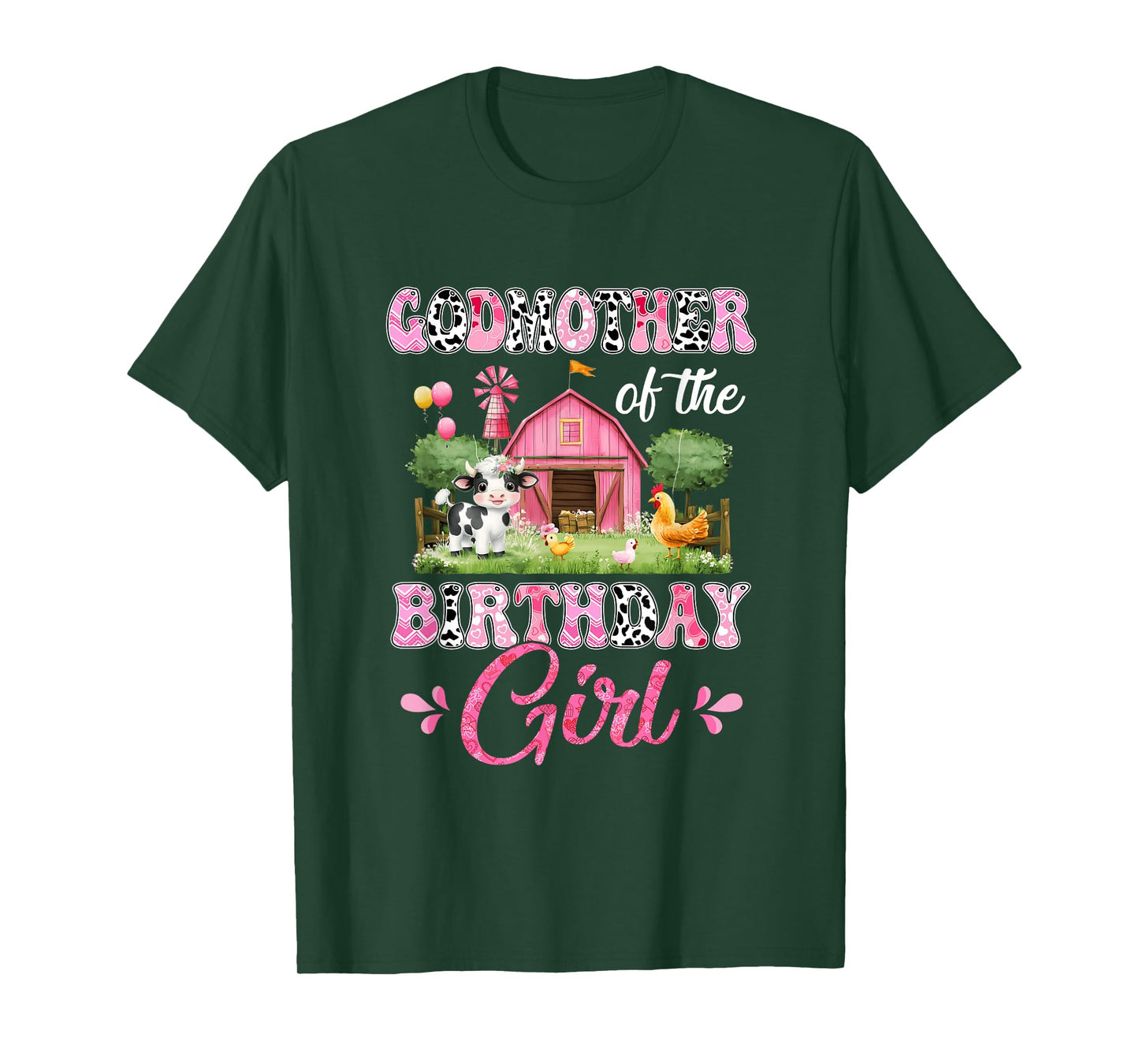 Godmother Of The Birthday Girl 1St Birthday Cow Farm Family T-Shirt