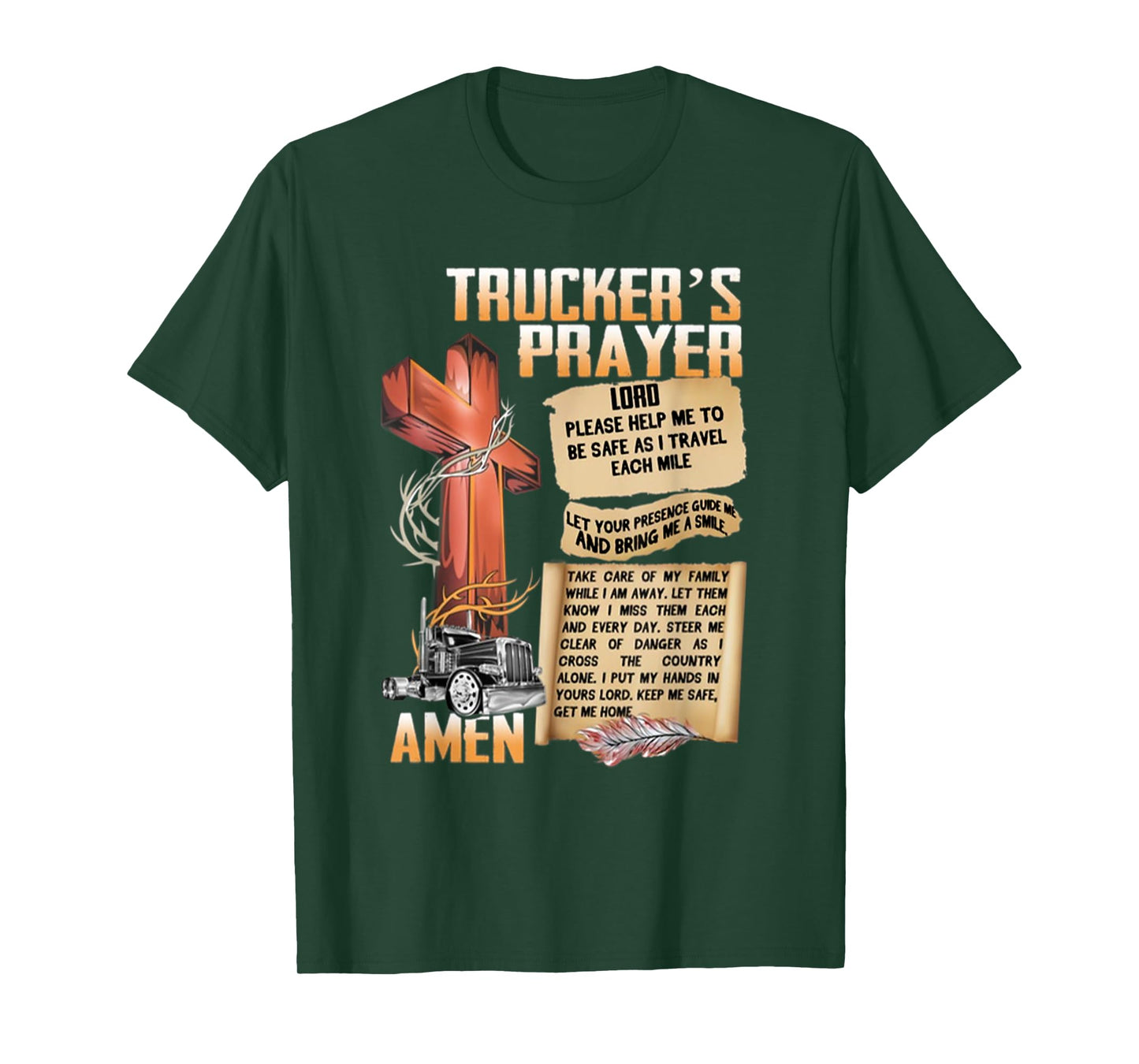 Trucker's Prayer Amen Cross Truck Drive Lover T-Shirt