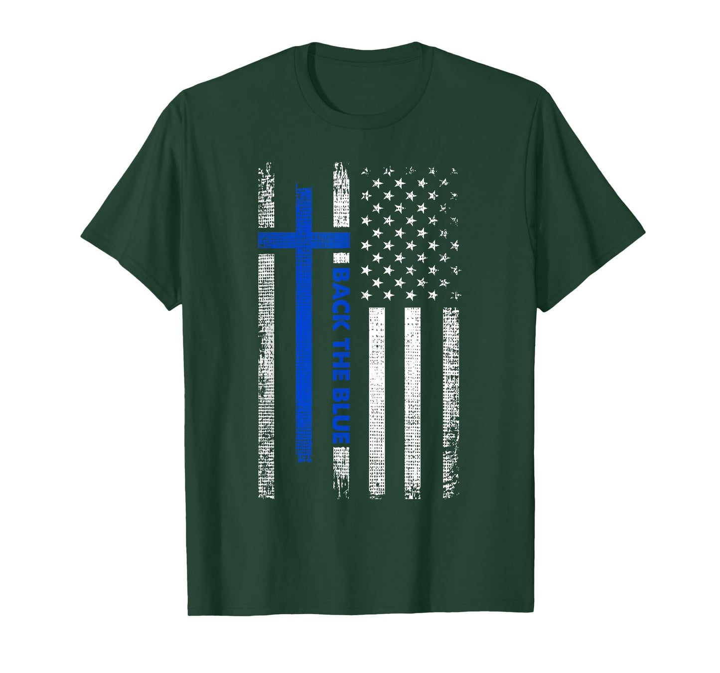 Back The Blue Jesus Faith Cross Police Thin Blue Line Flag T-Shirt