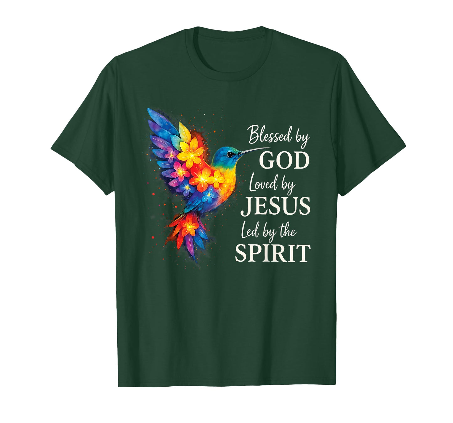 Christian Blessed by God Loved by Jesus Floral Hummingbird T-Shirt
