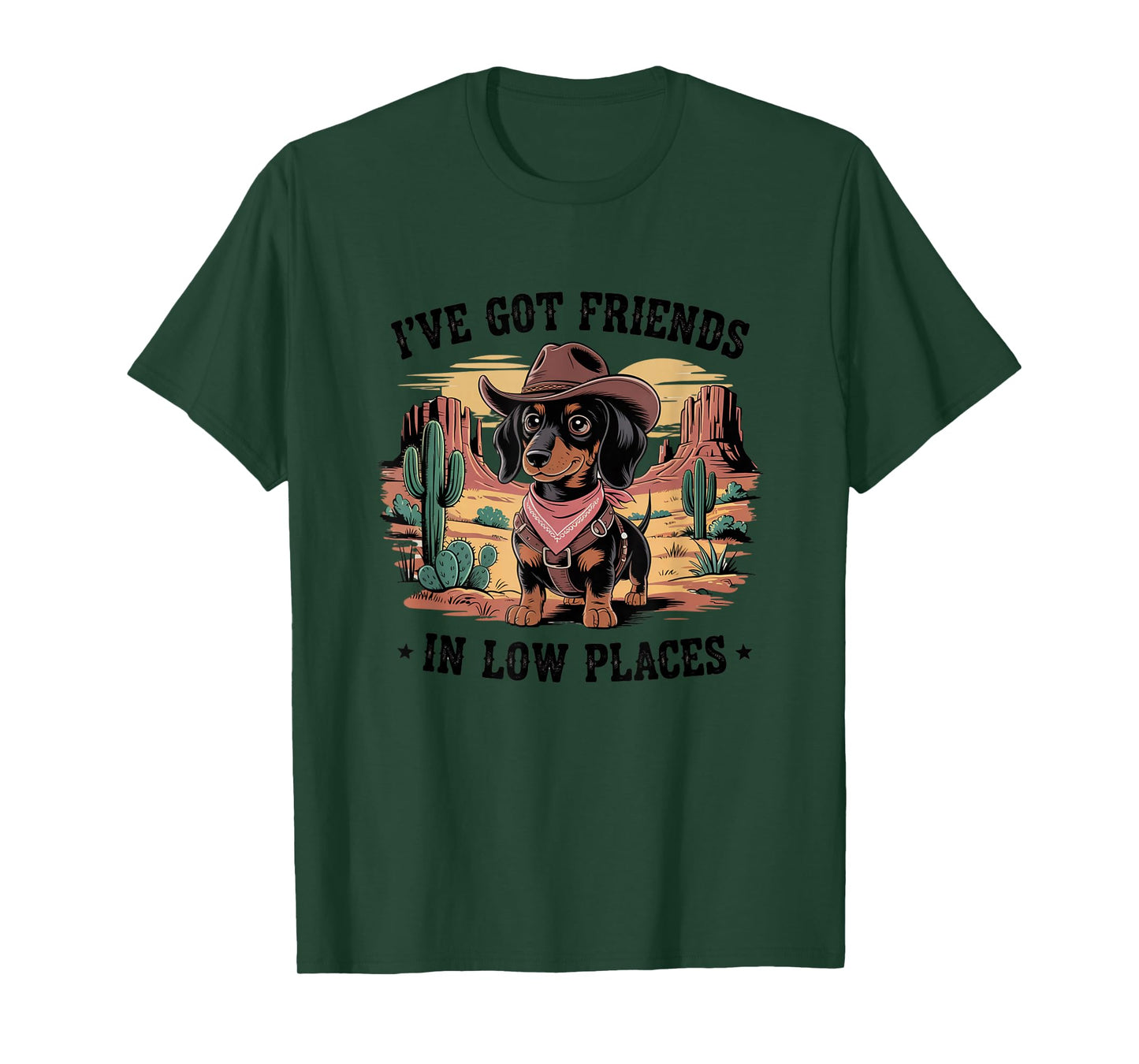 Sarcastic Animal Dachshund Desert Cowboy Design T-Shirt