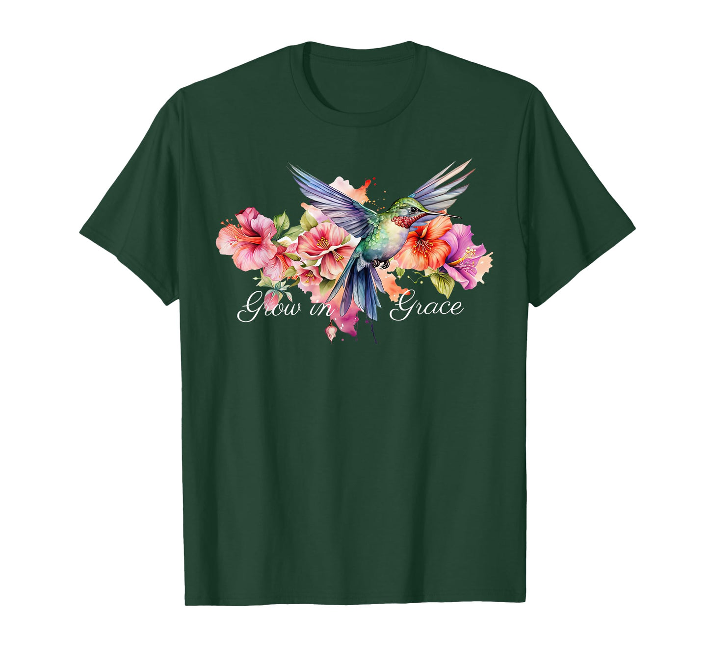 Grow In Grace Flower Hummingbird Christian Bible Verse T-Shirt