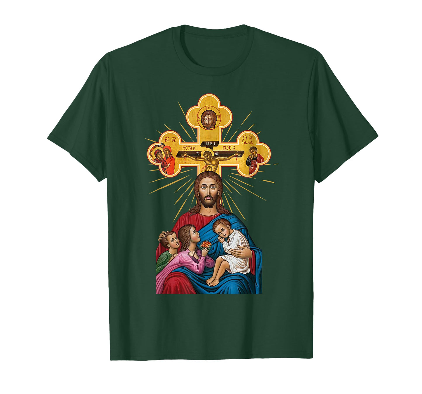 Jesus Christ with Holy Cross and Children Religious Icon Art T-Shirt