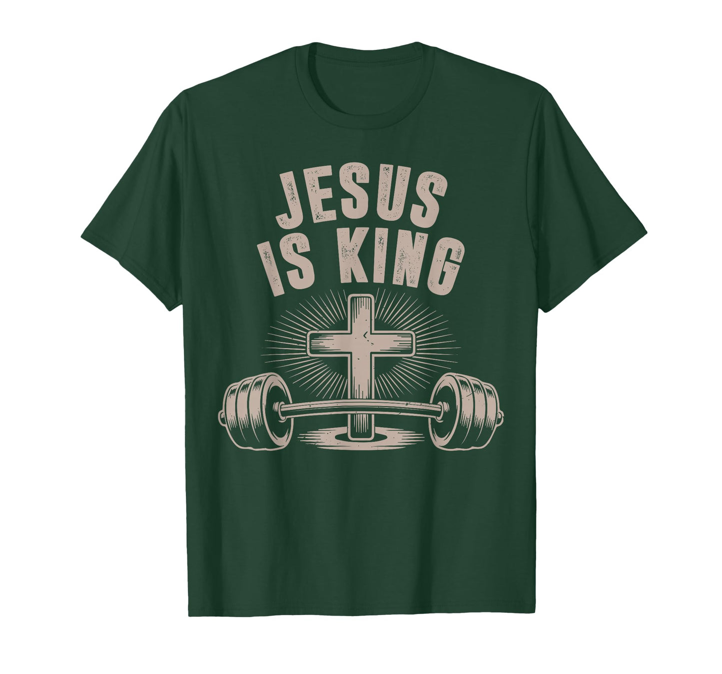 Jesus is King Barbell Cross Funny Christian Workout Gym Men T-Shirt