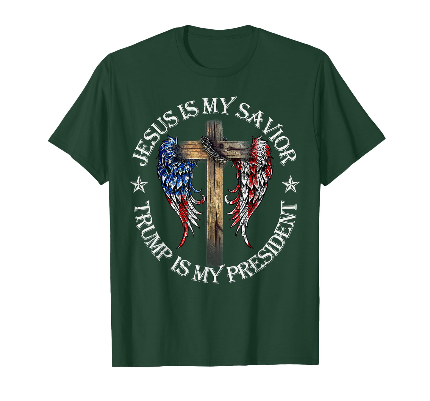 Jesus Is My Savior Trump Is My President 2024 USA Flag Cross T-Shirt