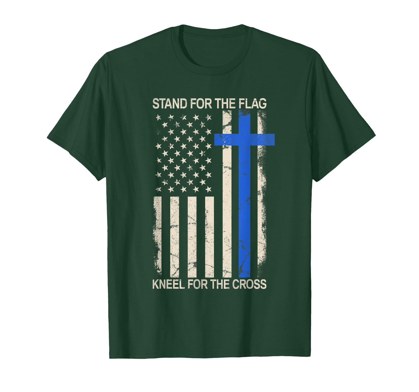 Stand For The Flag Kneel For The Cross Thin Blue Line Flag T-Shirt