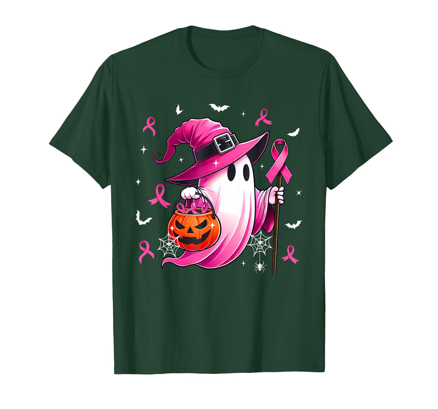 Breast Cancer Awareness Pink Ghost Witch Halloween Women T-Shirt