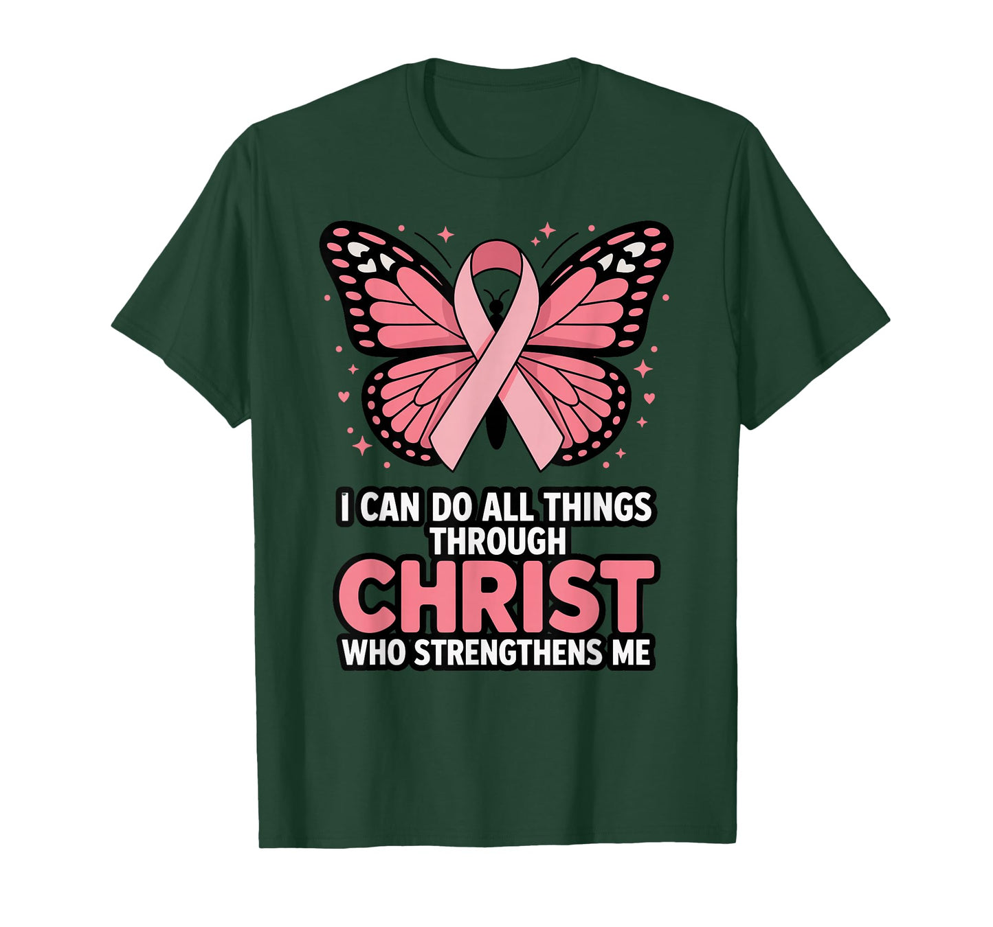Pink Ribbon Butterfly Christian Breast Cancer Awareness T-Shirt