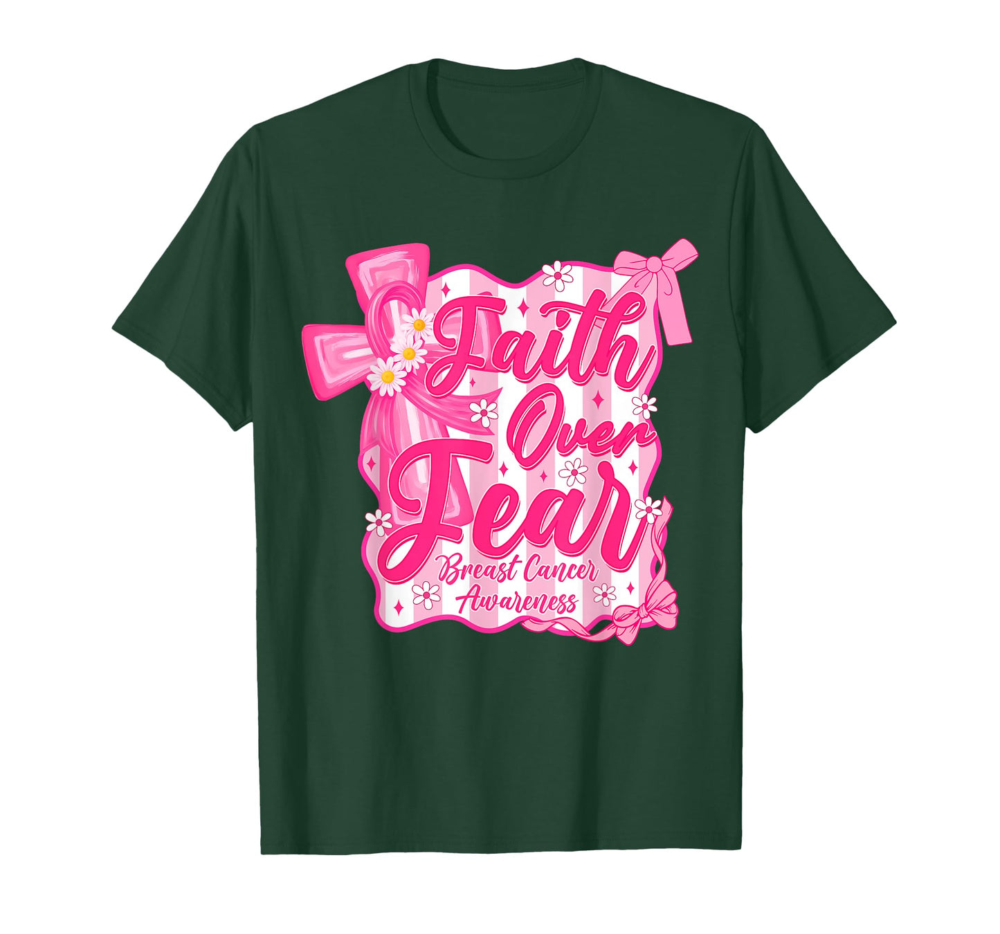 Faith Over Fear Cross Pink Ribbon Christian Breast Cancer T-Shirt
