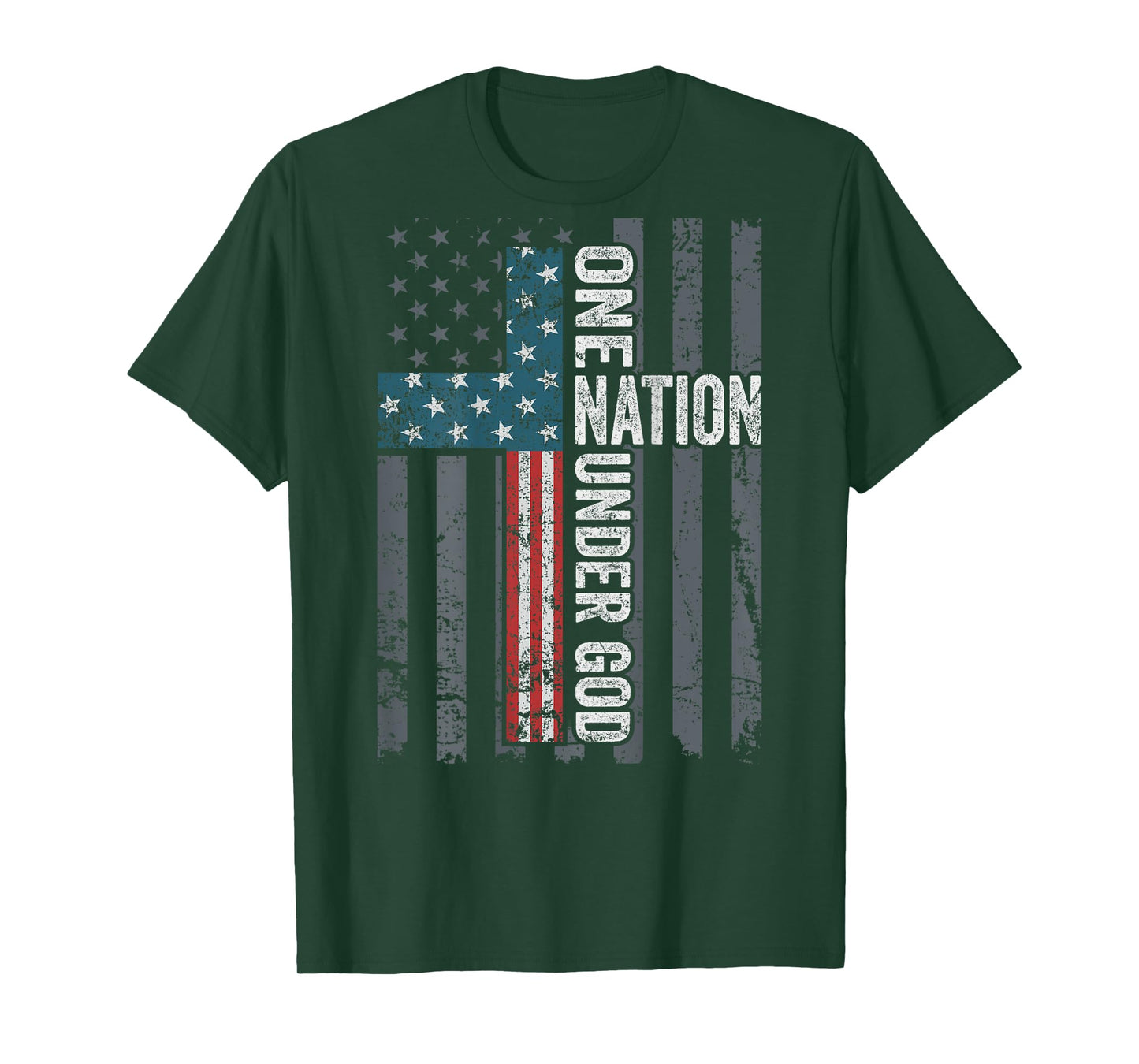ONE NATION UNDER GOD - USA Cross Flag Christian - ON BACK T-Shirt