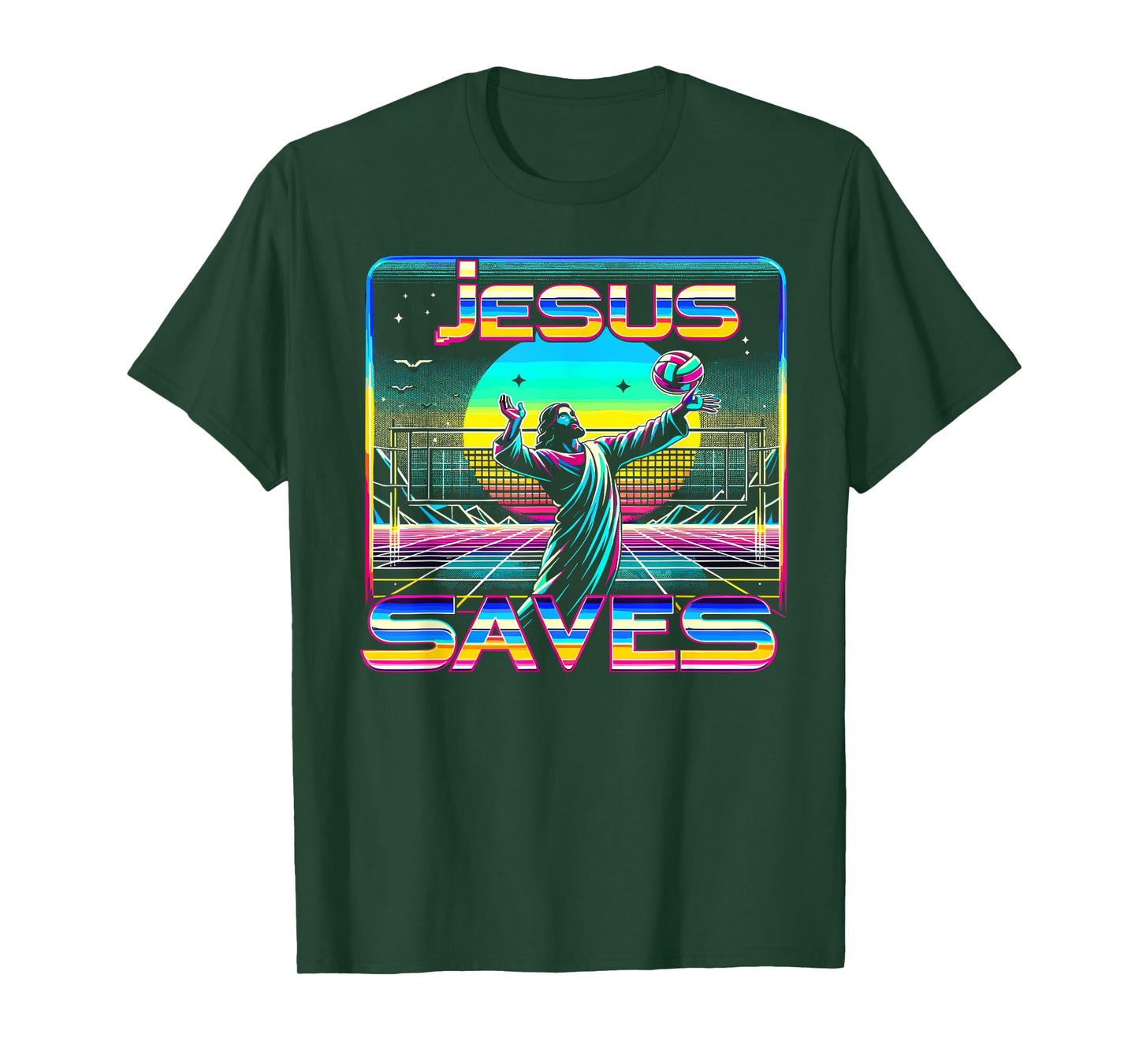 80s Vaporwave Jesus Saves Volleyball T-Shirt