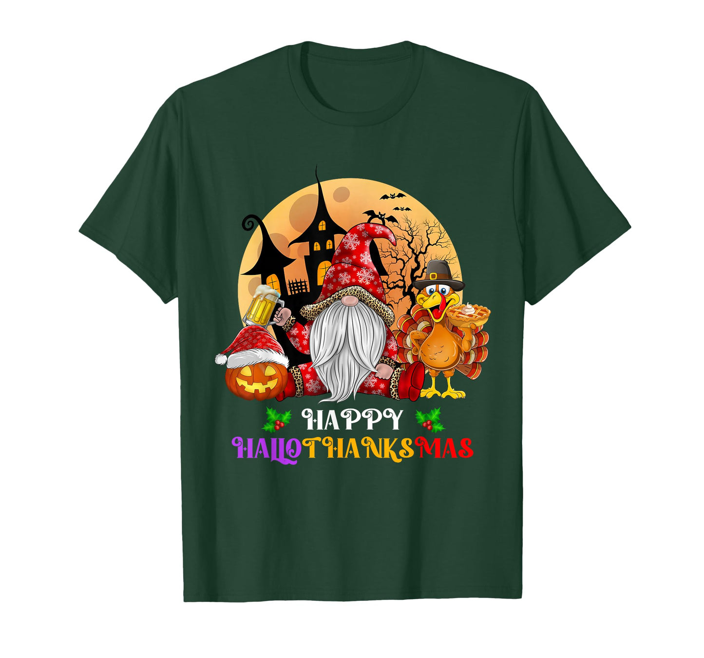 Happy Hallothanksmas Halloween Thanksgiving Merry Christmas T-Shirt